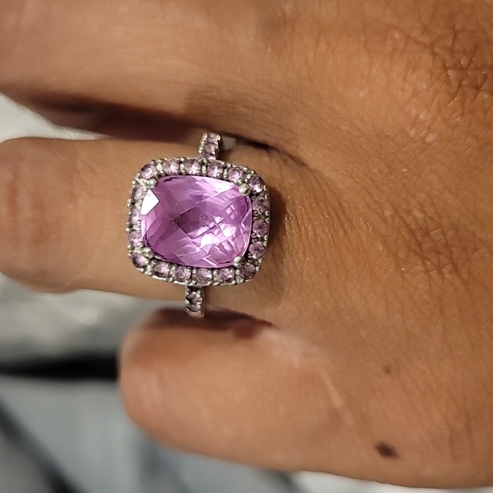 Pink sapphire lab created and sterling silver ring